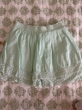 LoveShackFancy Mint Green Ruffle Mini Skirt Size XS | Lace Trim Tiered